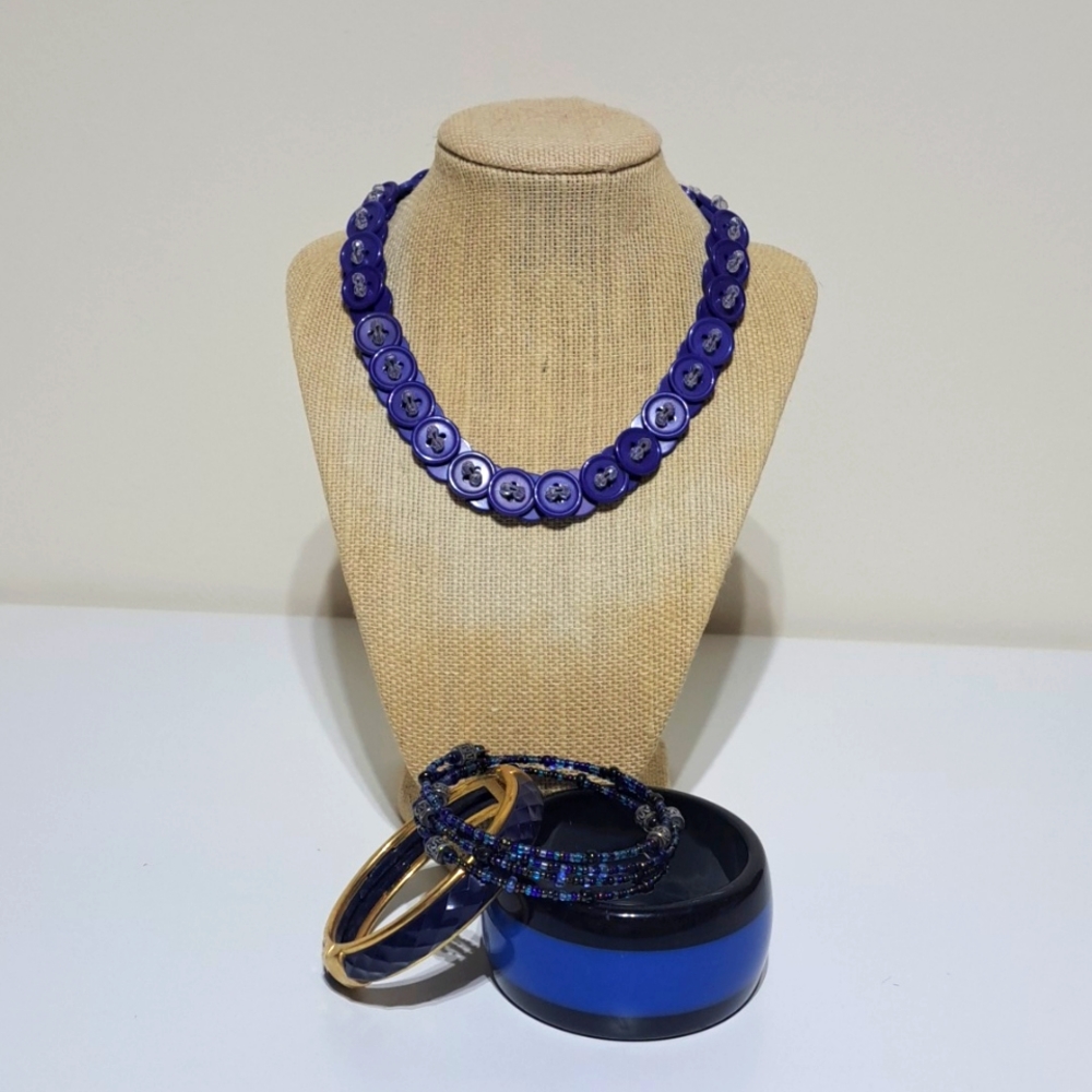 Jewelry Lot Blue Necklace and Bracelets - Set of 4